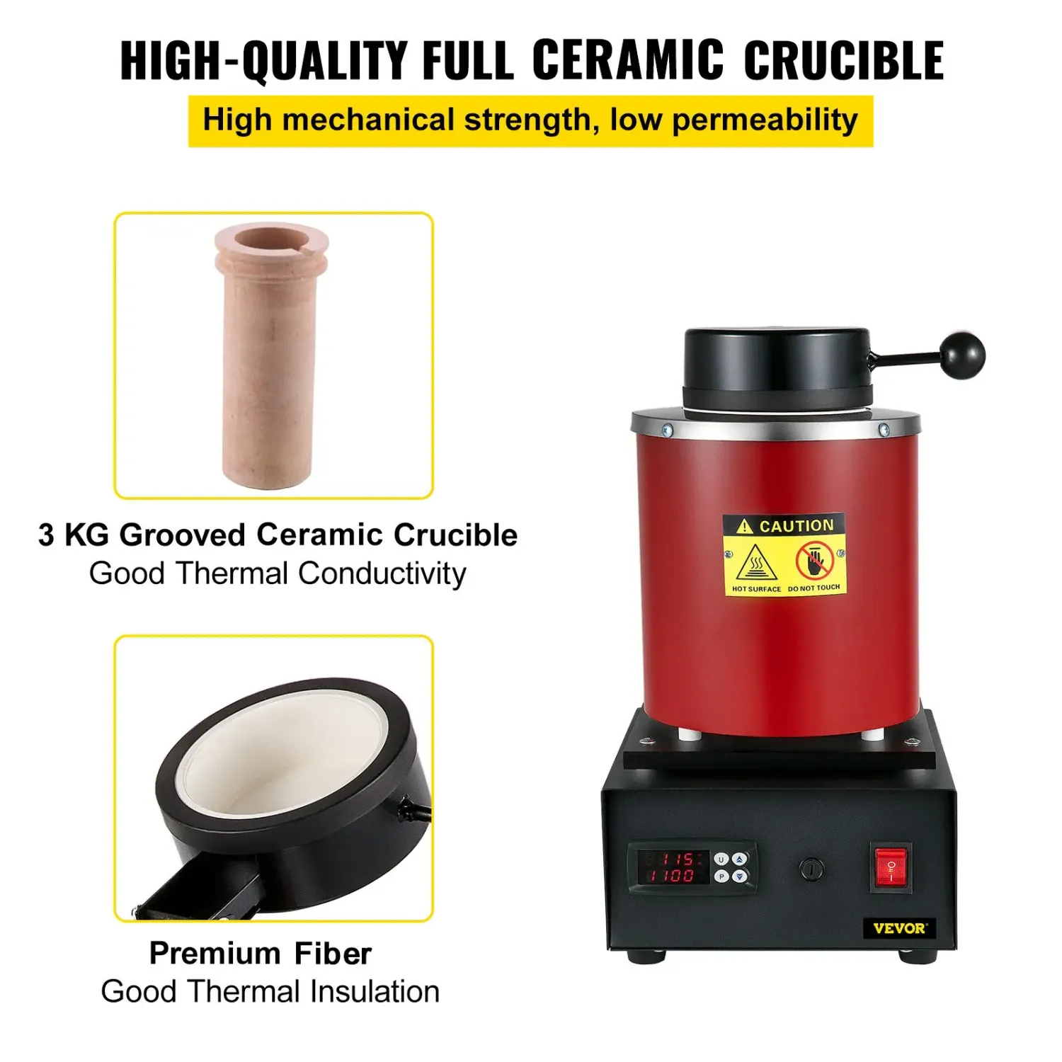 3KG Electric Metal Melting Furnace 1150°C Digital PID Gold Silver Copper