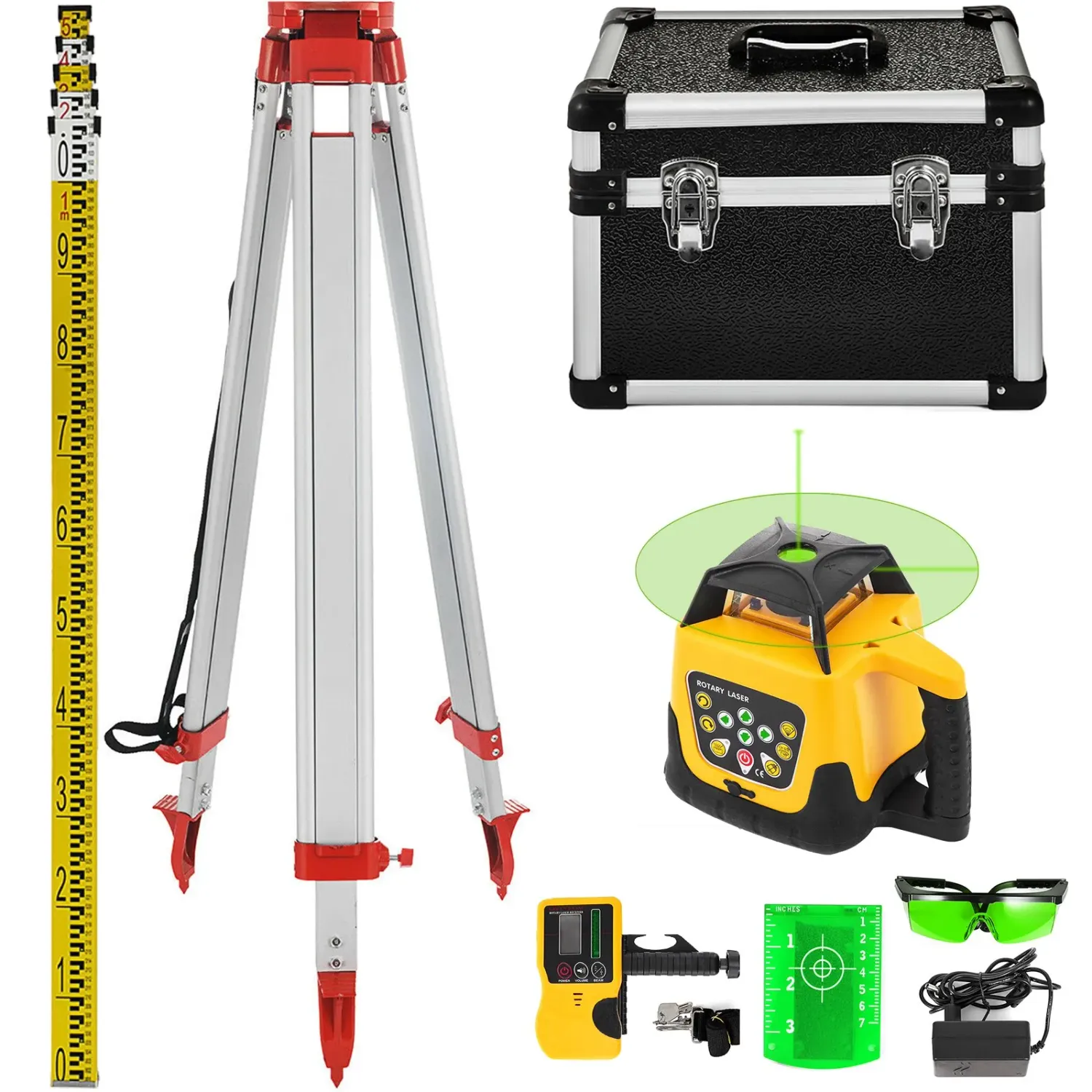 Strong lightweight 360° Self-Leveling Rotary Laser Level with Tripod &amp; 5m Leveling Staff