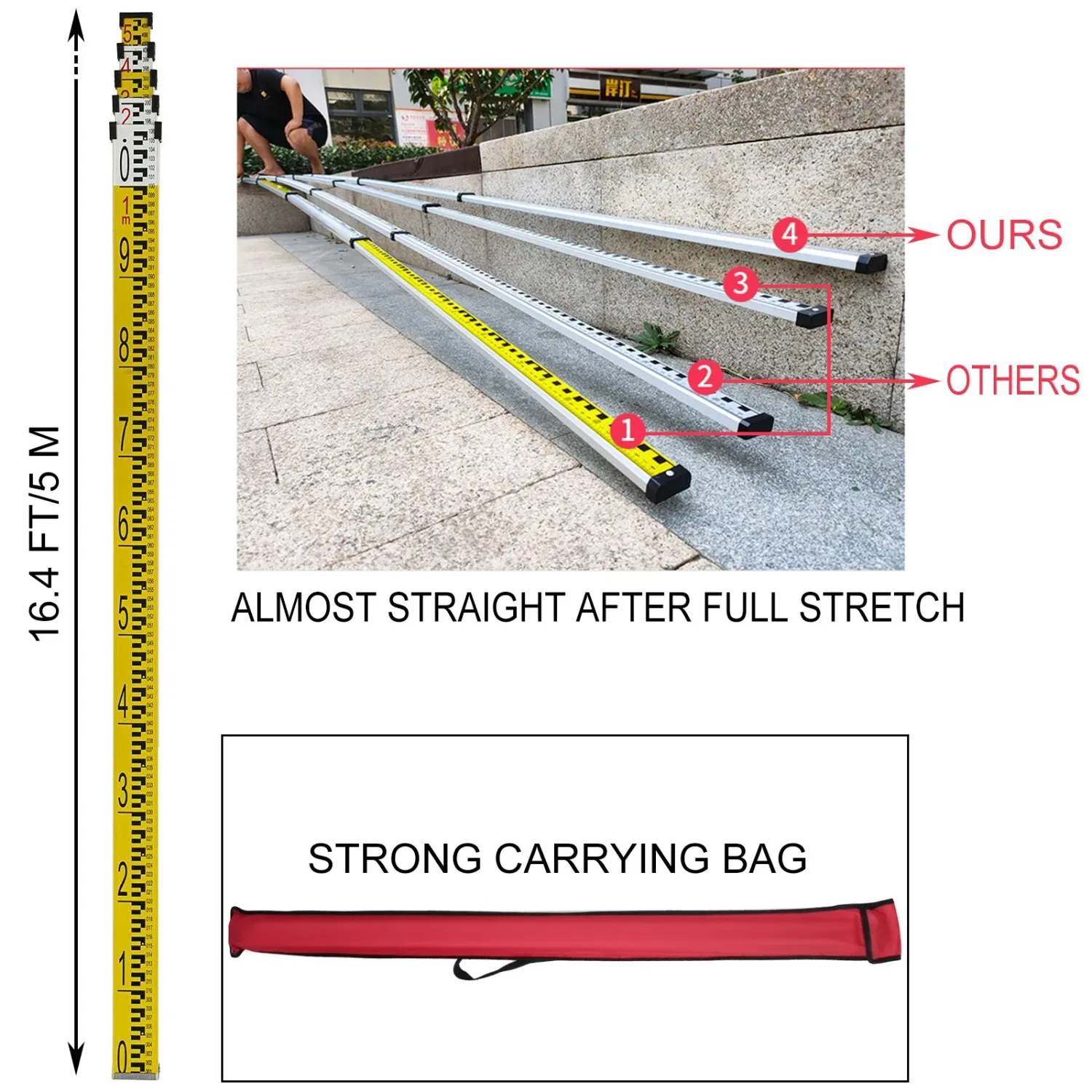 Strong lightweight 360° Self-Leveling Rotary Laser Level with Tripod &amp; 5m Leveling Staff