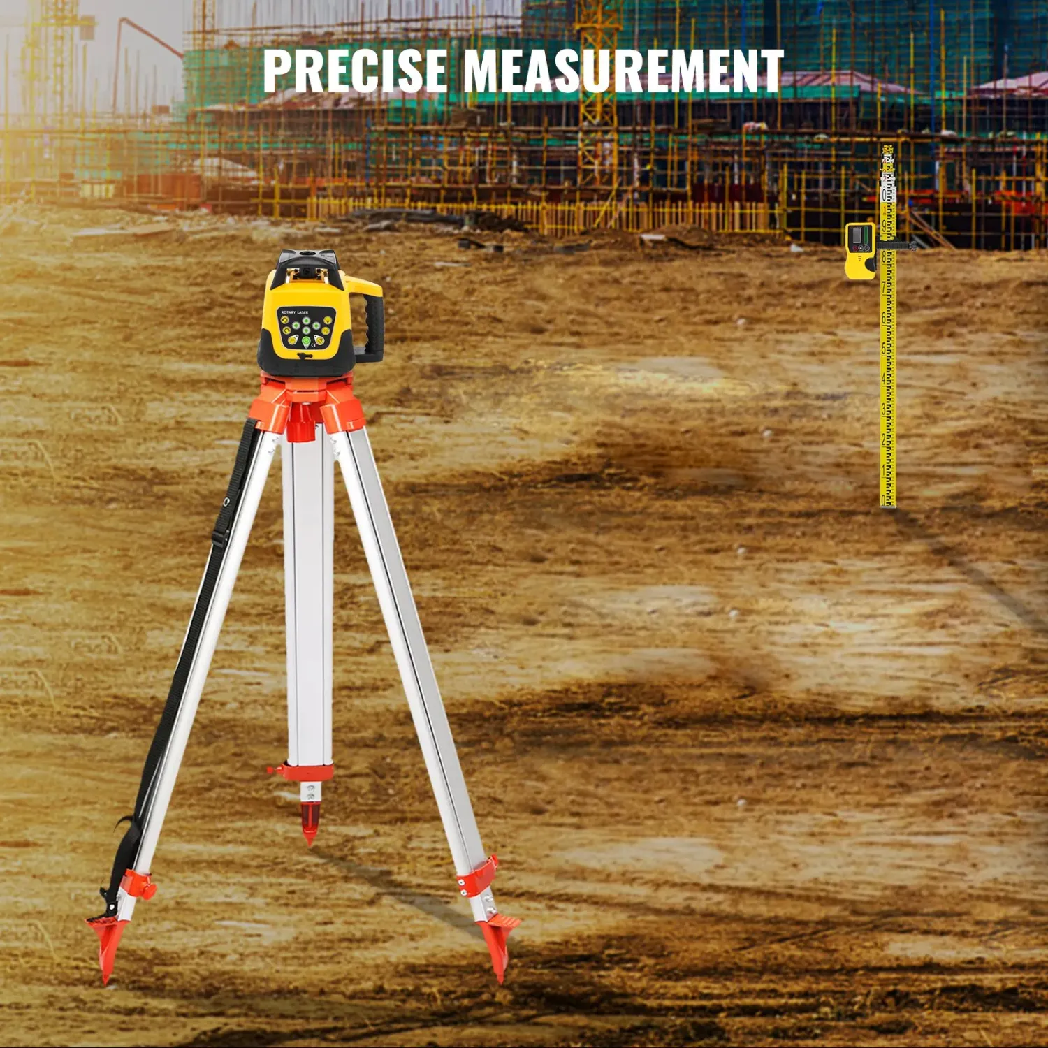Strong lightweight 360° Self-Leveling Rotary Laser Level with Tripod &amp; 5m Leveling Staff