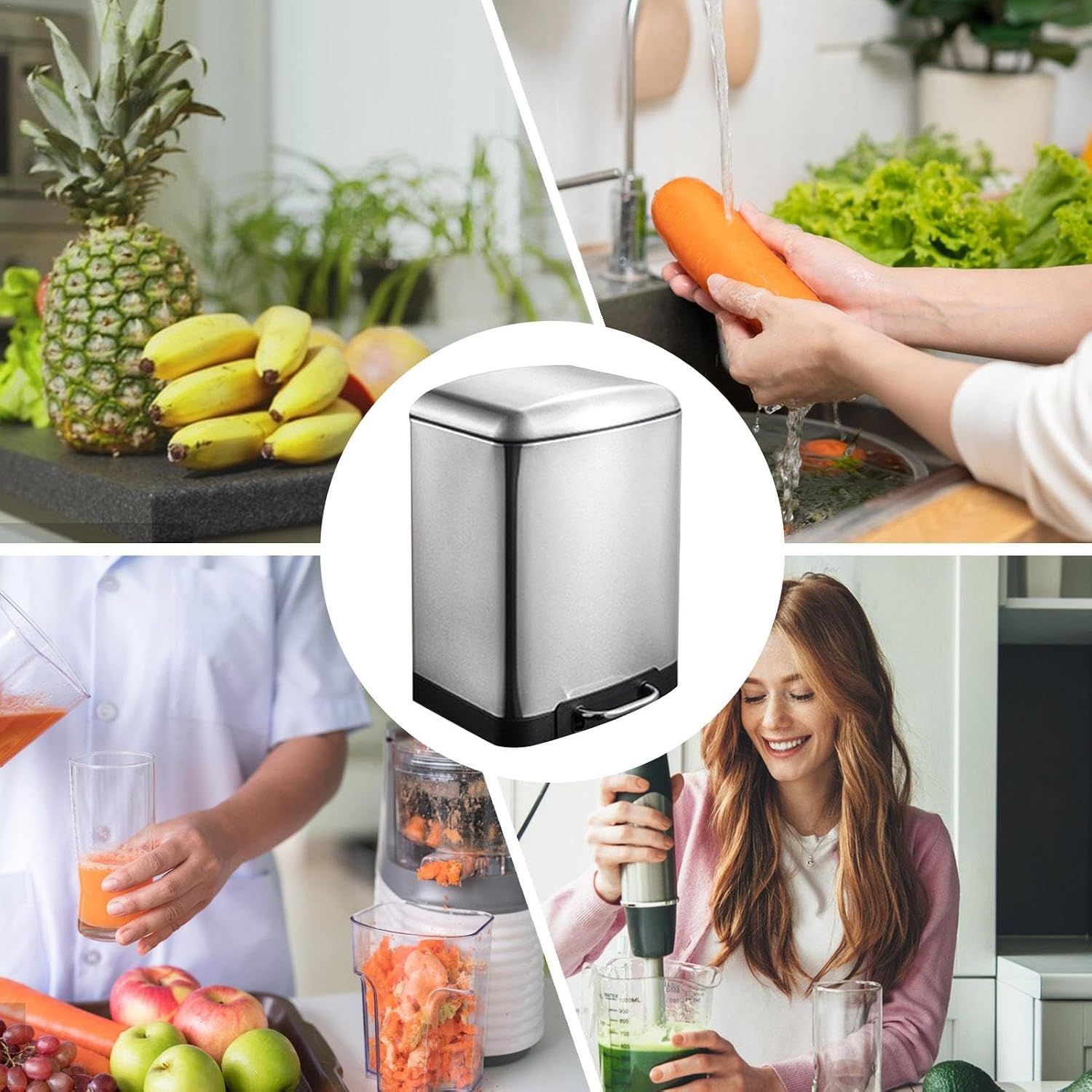 35L Stainless Steel Trash Bin Large Capacity Lidded Garbage Can