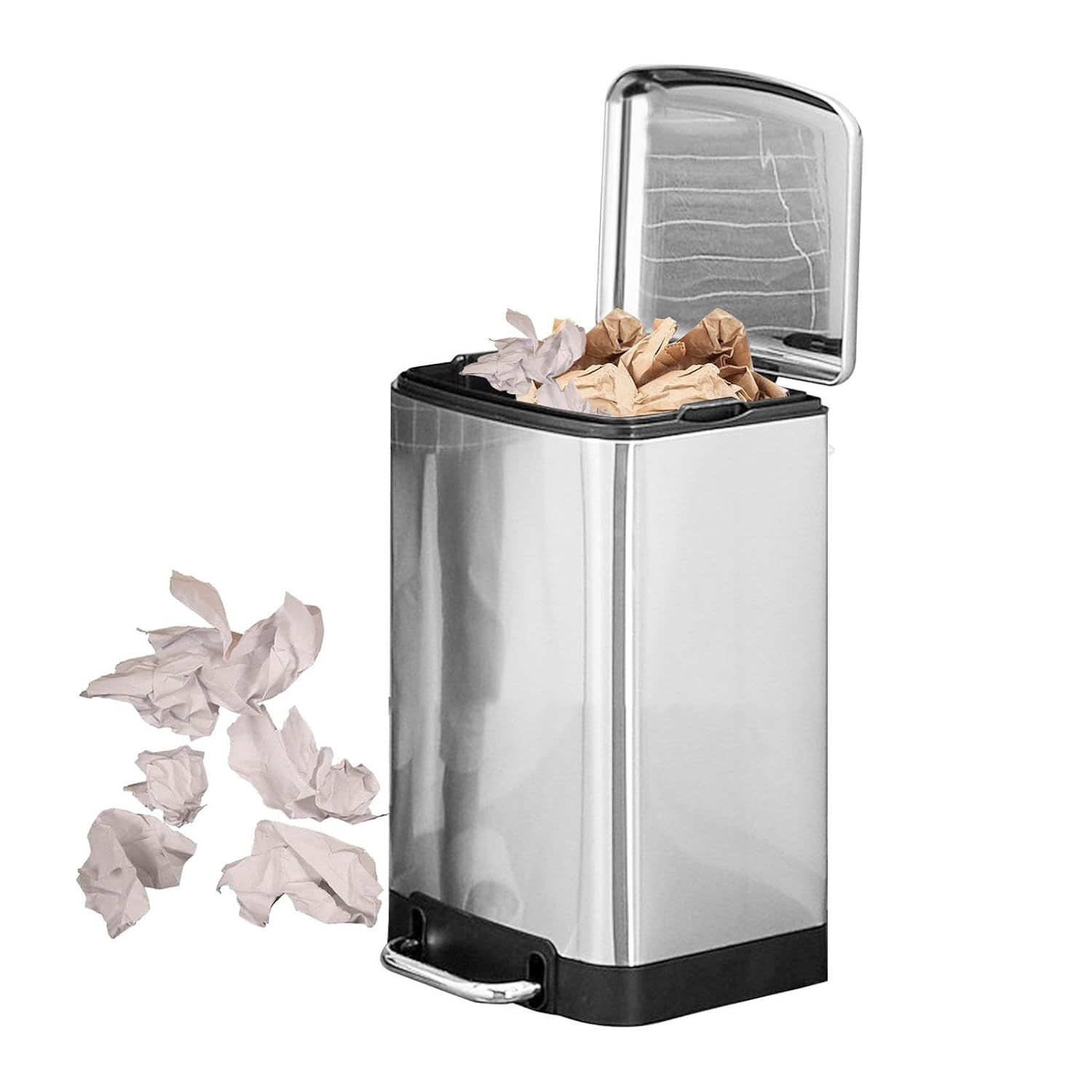 35L Stainless Steel Trash Bin Large Capacity Lidded Garbage Can