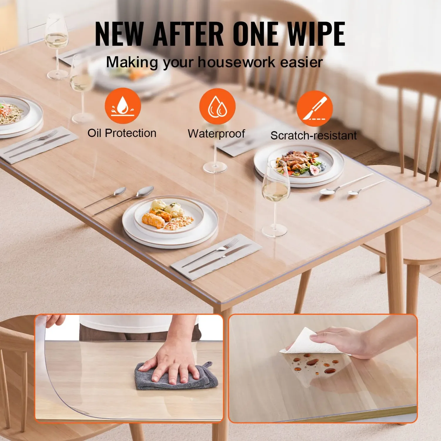 Transparent PVC Table Protector — 42 x 72 inch, 2.0mm Thick Waterproof Rectangular Mat, Easy-Clean Tablecloth for Dining Table, Office Desk &amp; Dresser