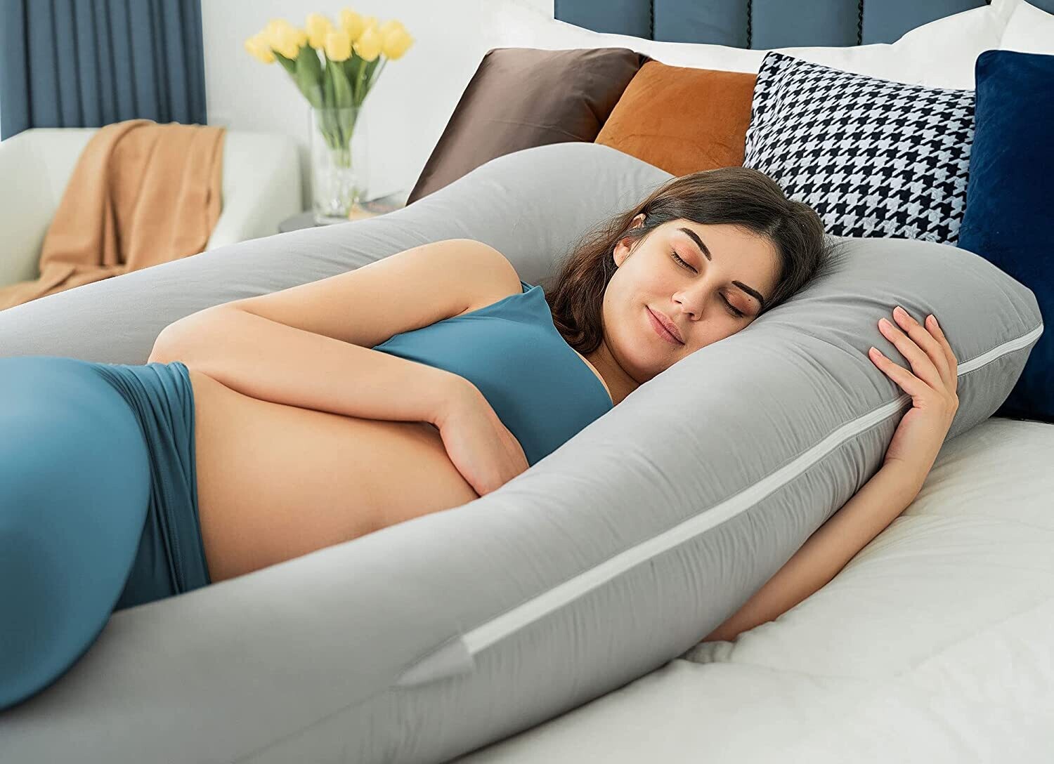 U-Shaped Pregnancy Pillow, Side Sleeper Pillow, Positioning Pillow with a Removable and Washable Cover