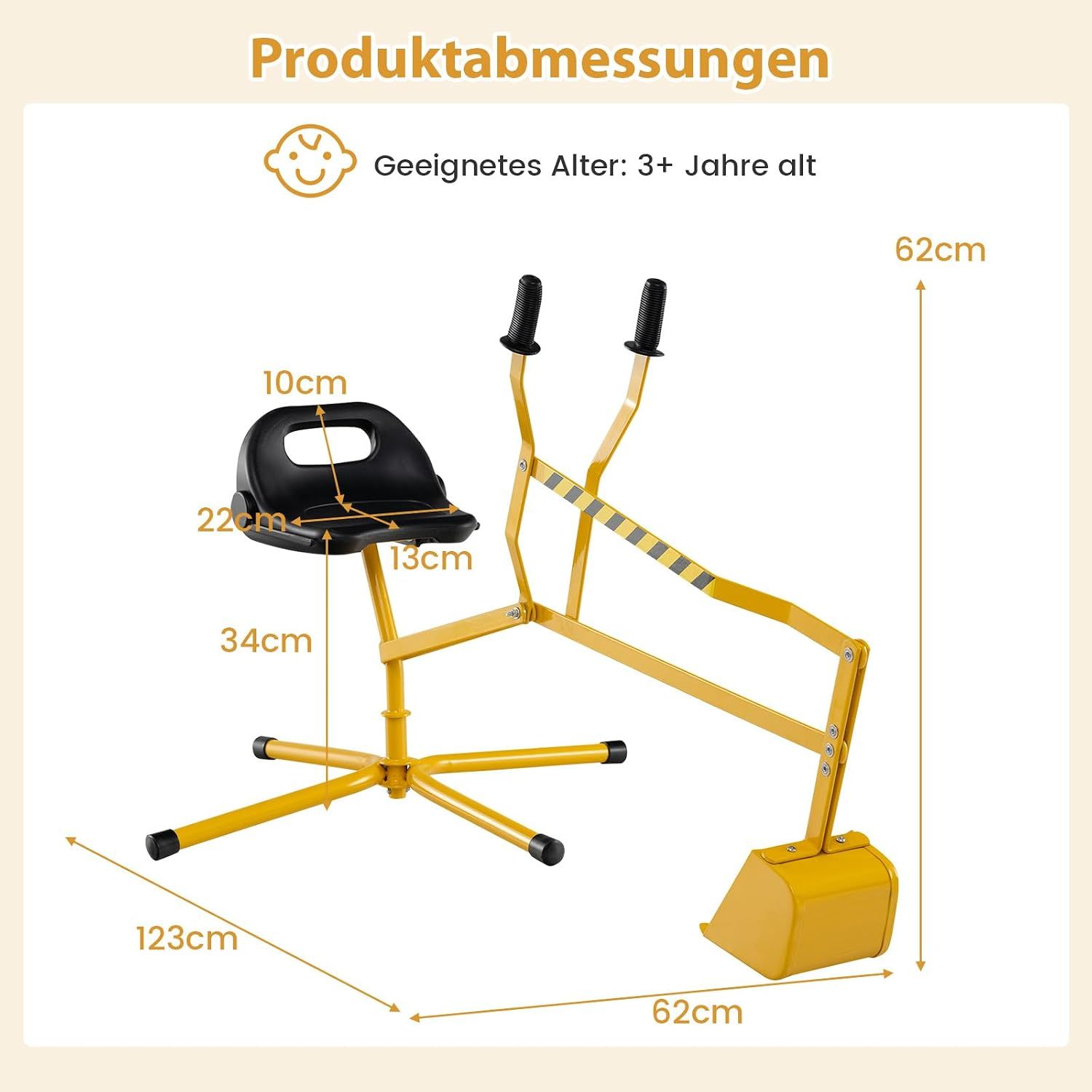 Sand Digger, Kids Ride-On Excavator Toy – 360° Rotating Seat with Manual Shovel