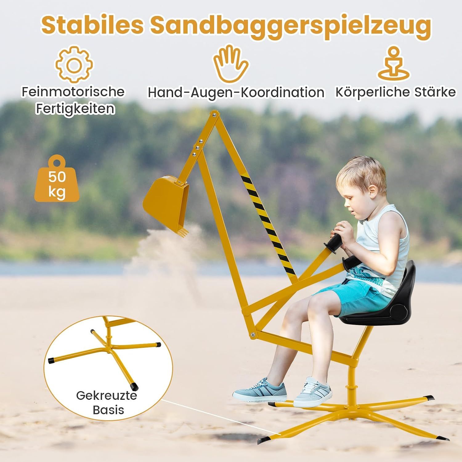 Sand Digger, Kids Ride-On Excavator Toy – 360° Rotating Seat with Manual Shovel