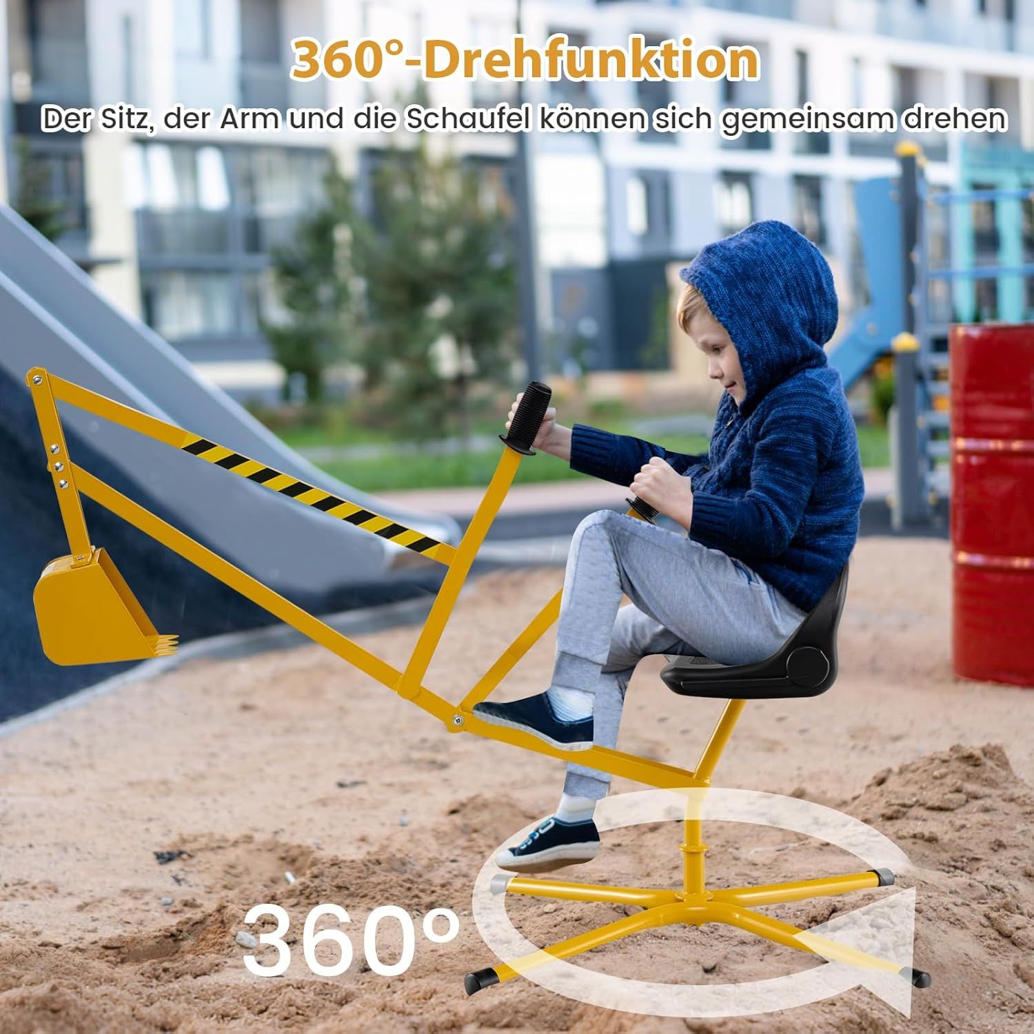 Sand Digger, Kids Ride-On Excavator Toy – 360° Rotating Seat with Manual Shovel