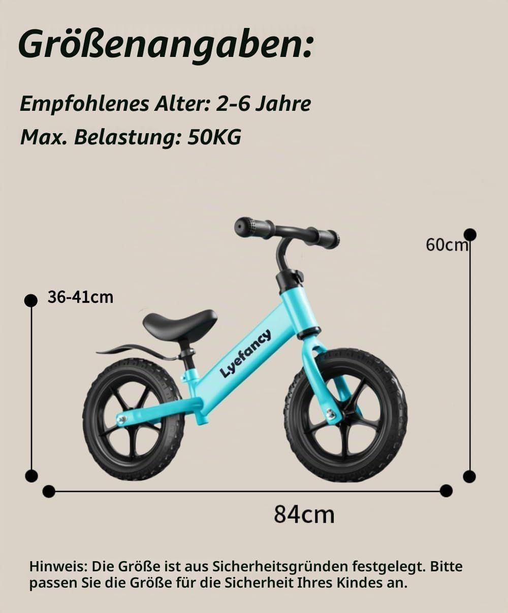 12-Inch Balance Bike for Kids Ages 2-5, Adjustable Seat, Pedal-Free Toddler Training Bike, Blue