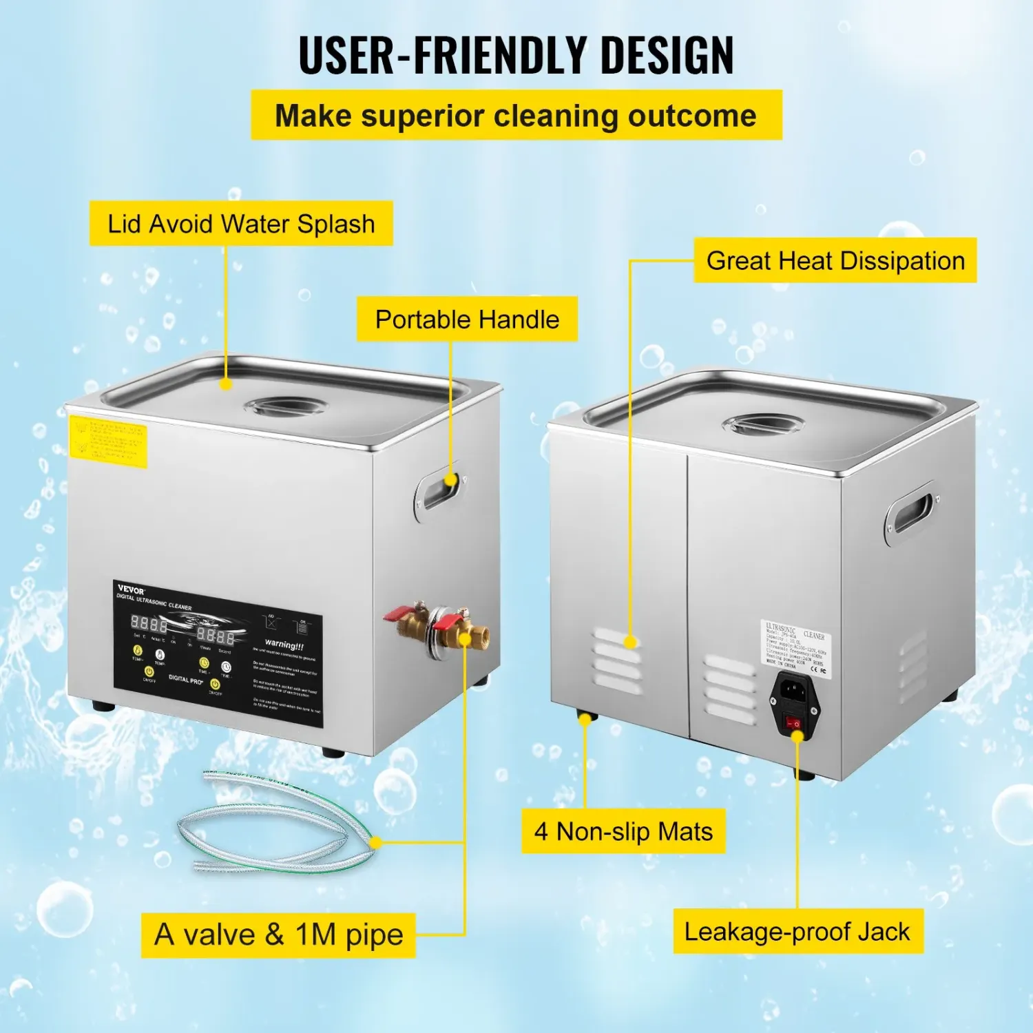 10L Ultrasonic Cleaner 400W Digital Cleaning Machine with Heater 40kHz Stainless Steel Tank