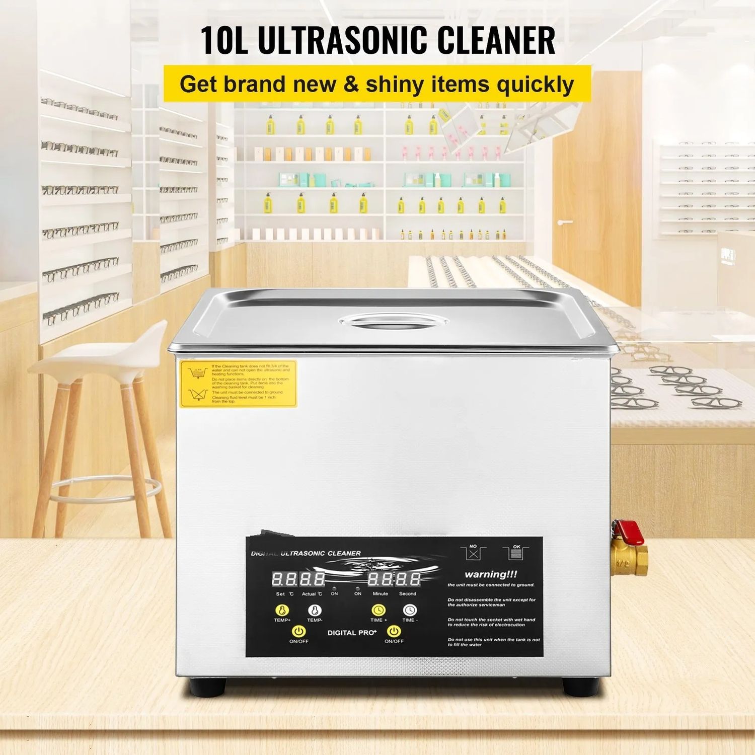 10L Ultrasonic Cleaner 400W Digital Cleaning Machine with Heater 40kHz Stainless Steel Tank