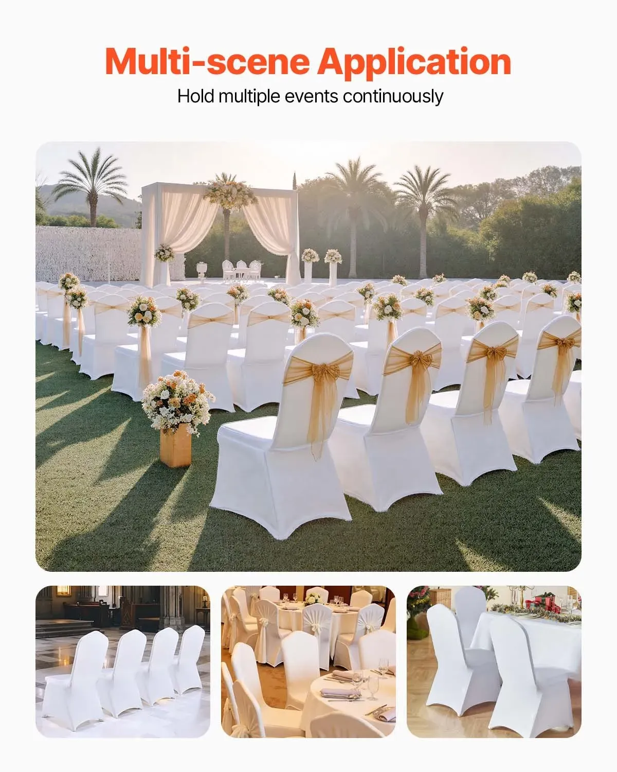 50PCS White Spandex Folding Chair Covers, Stretch Washable Universal Slipcovers for Events &amp; Weddings