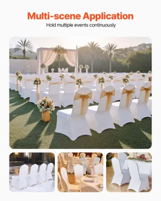 50PCS White Spandex Folding Chair Covers, Stretch Washable Universal Slipcovers for Events &amp; Weddings