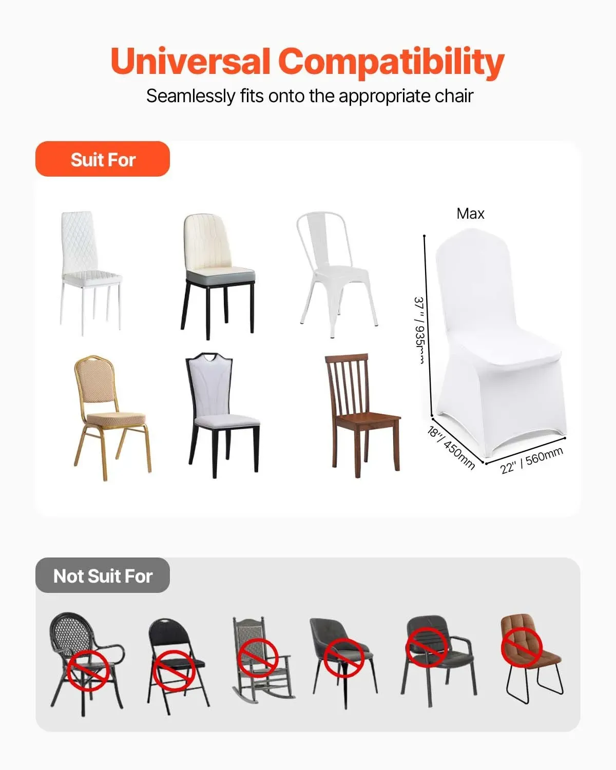 50PCS White Spandex Folding Chair Covers, Stretch Washable Universal Slipcovers for Events &amp; Weddings