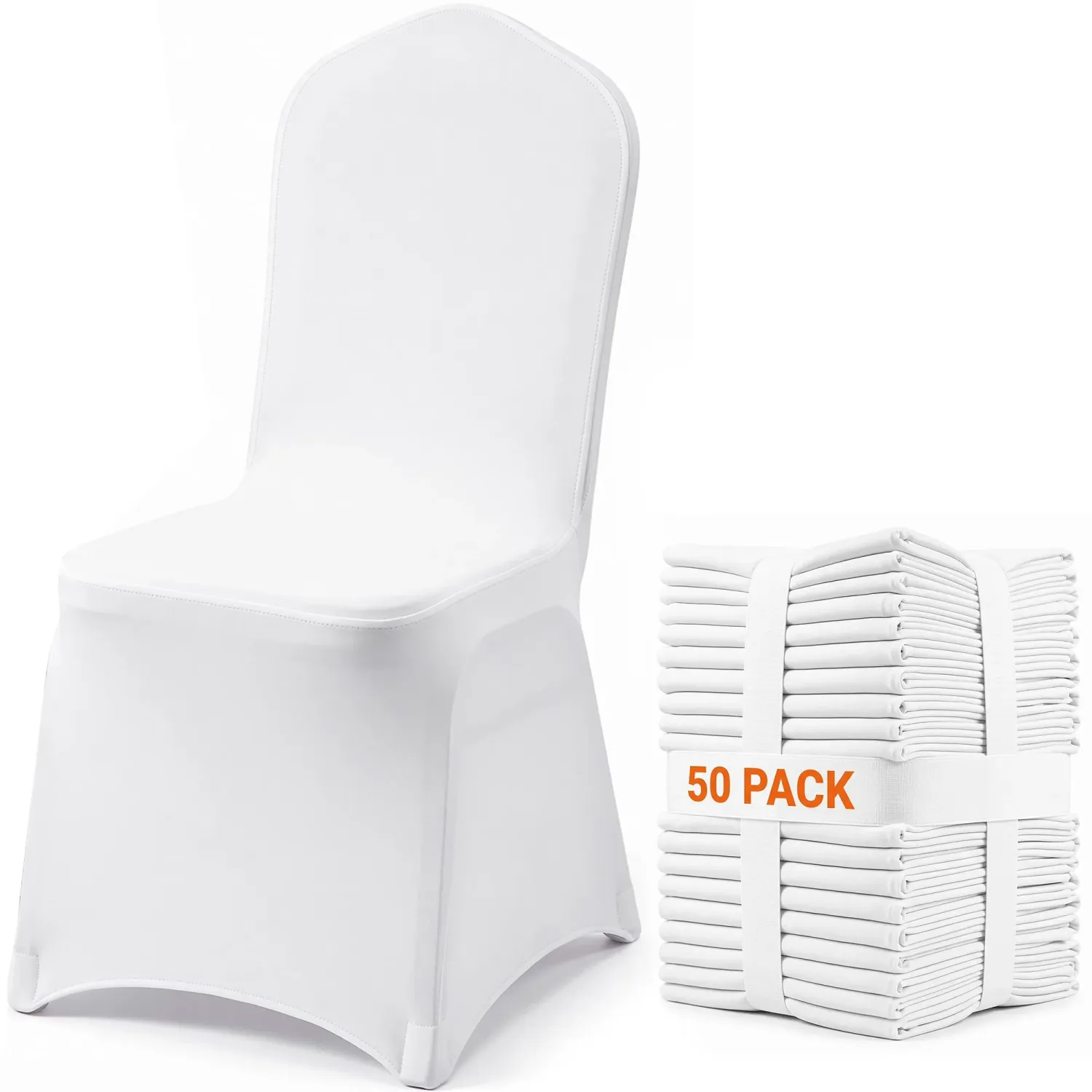 50PCS White Spandex Folding Chair Covers, Stretch Washable Universal Slipcovers for Events &amp; Weddings