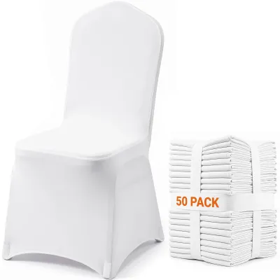 50PCS White Spandex Folding Chair Covers, Stretch Washable Universal Slipcovers for Events &amp; Weddings