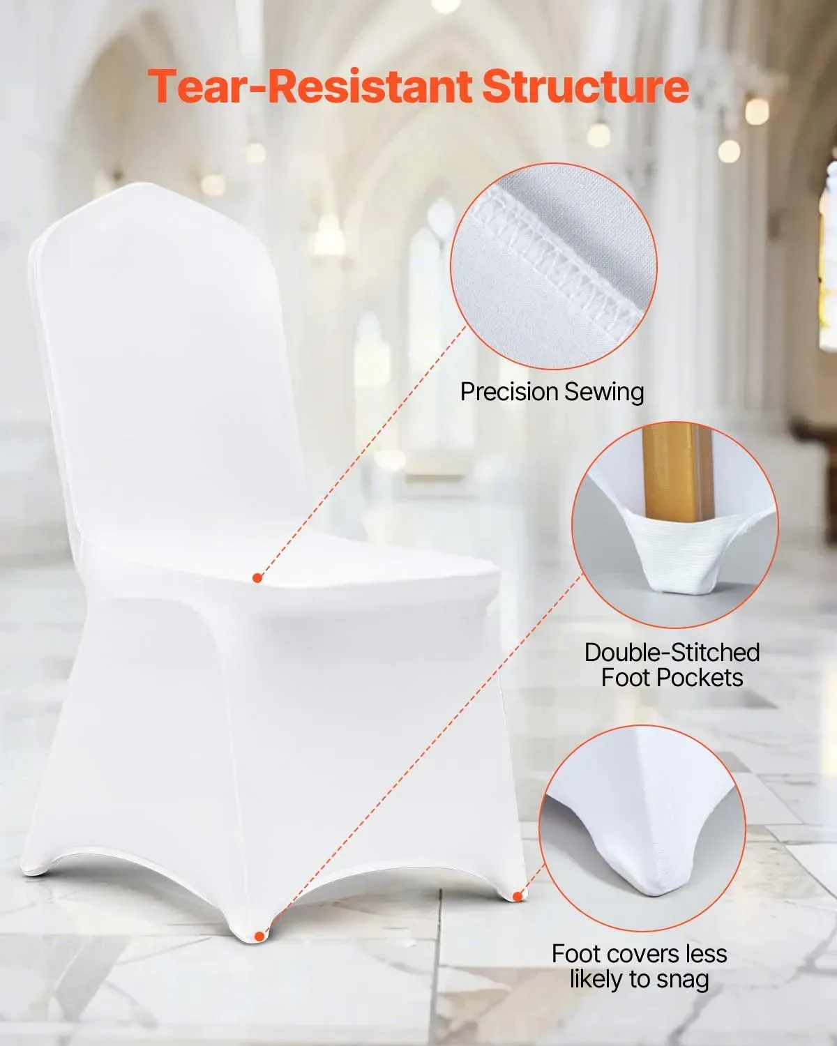 50PCS White Spandex Folding Chair Covers, Stretch Washable Universal Slipcovers for Events &amp; Weddings