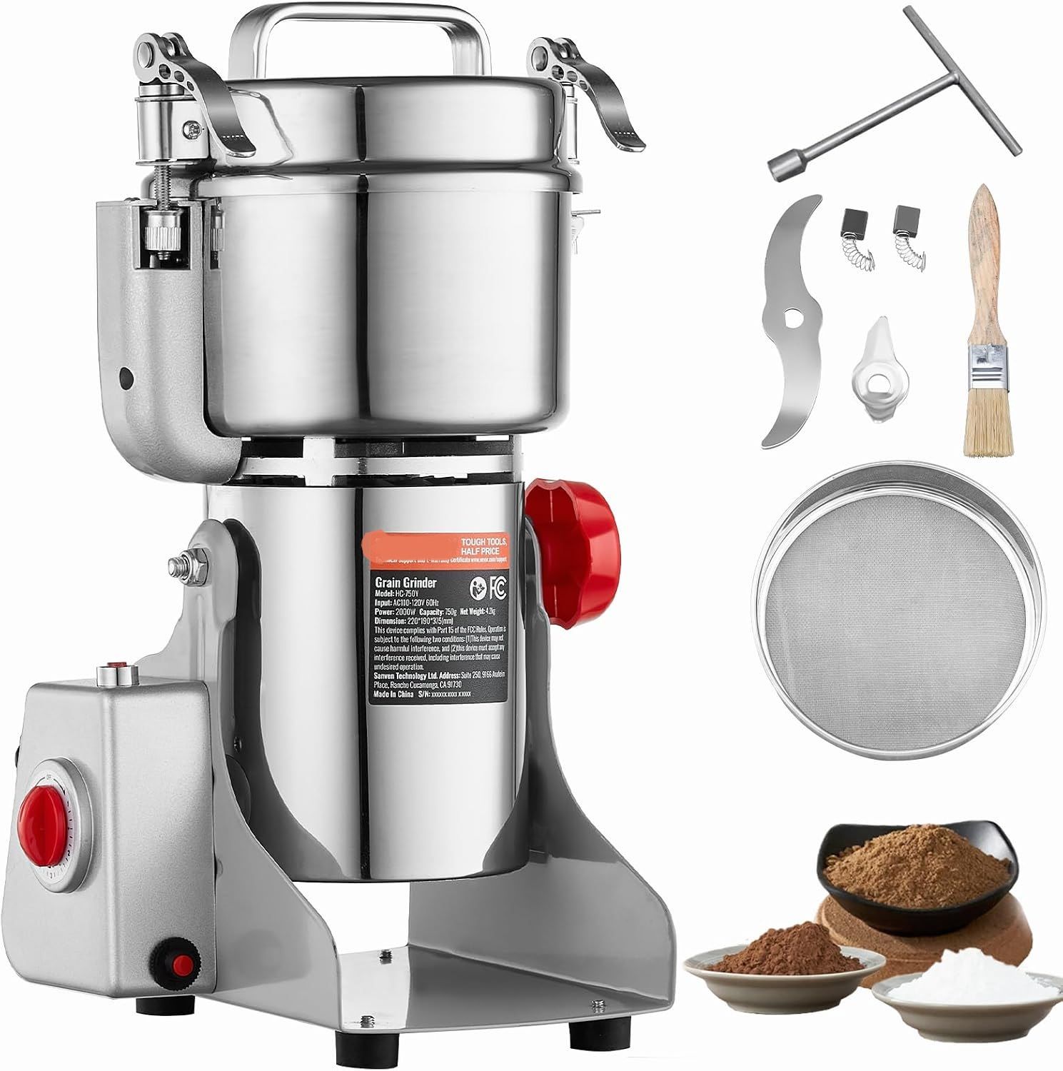 750g &amp; 1000g Electric Herb Grain Mill Grinder - High-Power Grinding for Herbs, Grains, and Spices with Efficient Performance