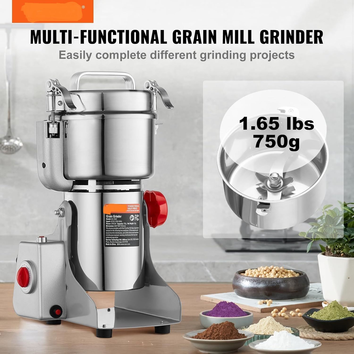 750g &amp; 1000g Electric Herb Grain Mill Grinder - High-Power Grinding for Herbs, Grains, and Spices with Efficient Performance