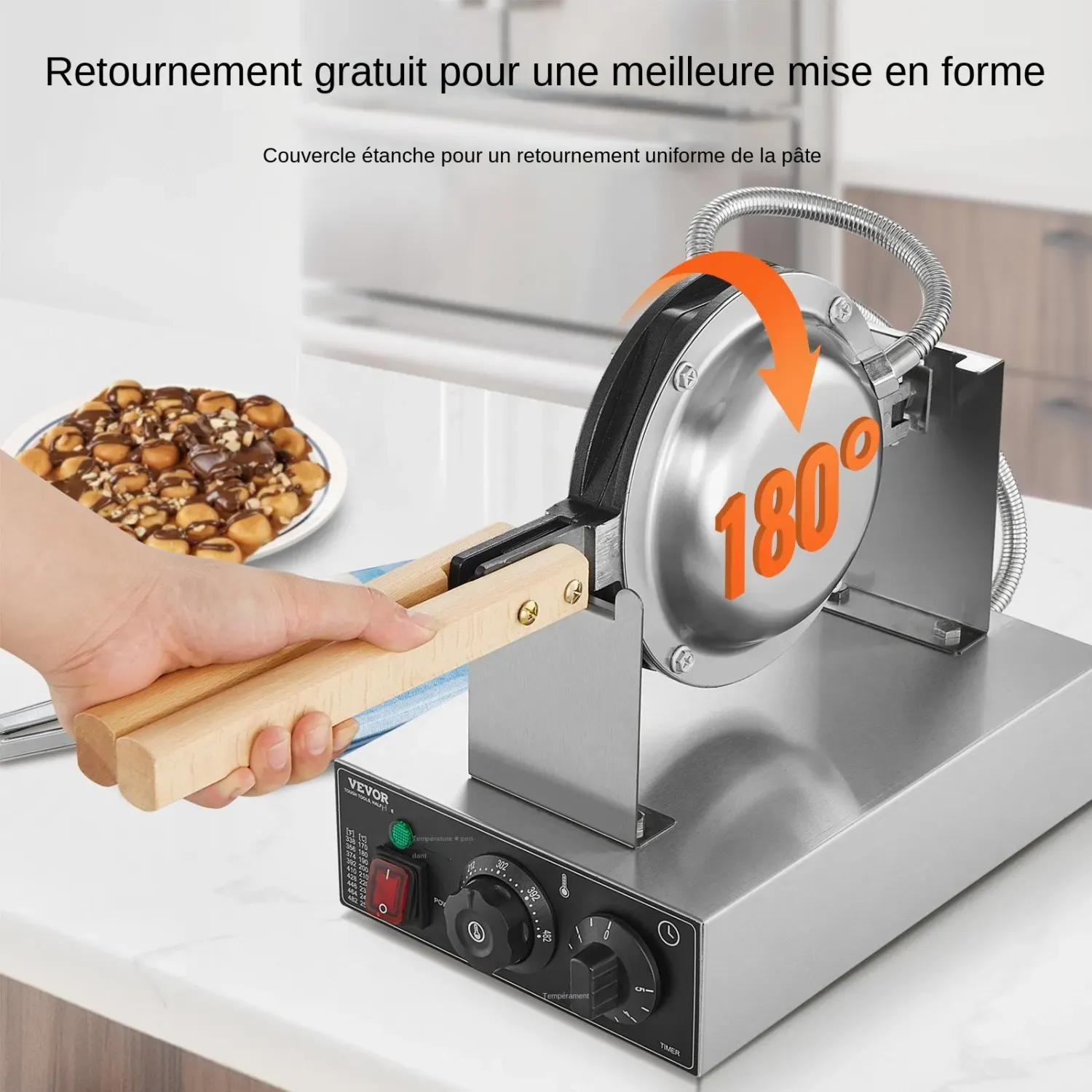 Commercial Bubble Waffle Maker 1400W Stainless Steel Egg Waffle Machine Nonstick Baker