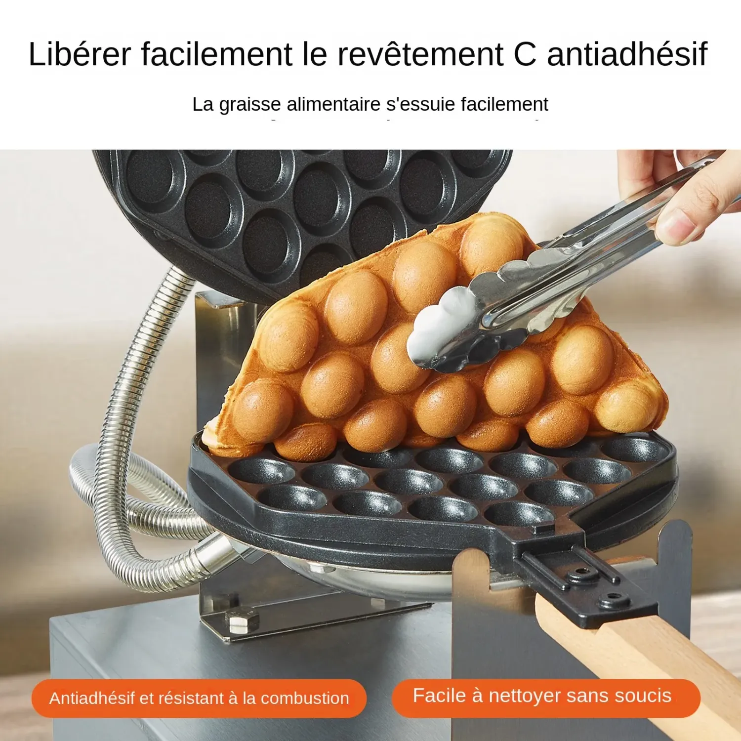Commercial Bubble Waffle Maker 1400W Stainless Steel Egg Waffle Machine Nonstick Baker
