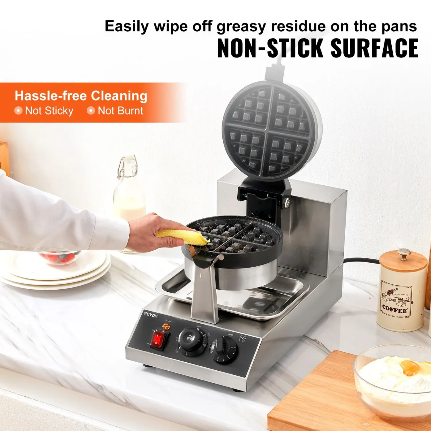 Commercial Bubble Waffle Maker 1400W Stainless Steel Egg Waffle Machine Nonstick Baker