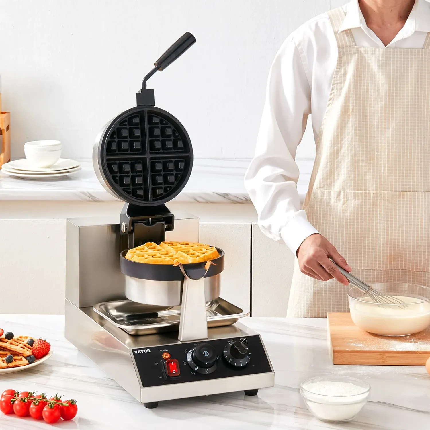 Commercial Bubble Waffle Maker 1400W Stainless Steel Egg Waffle Machine Nonstick Baker