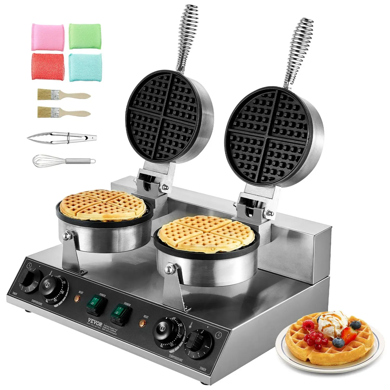 Commercial Bubble Waffle Maker 1400W Stainless Steel Egg Waffle Machine Nonstick Baker