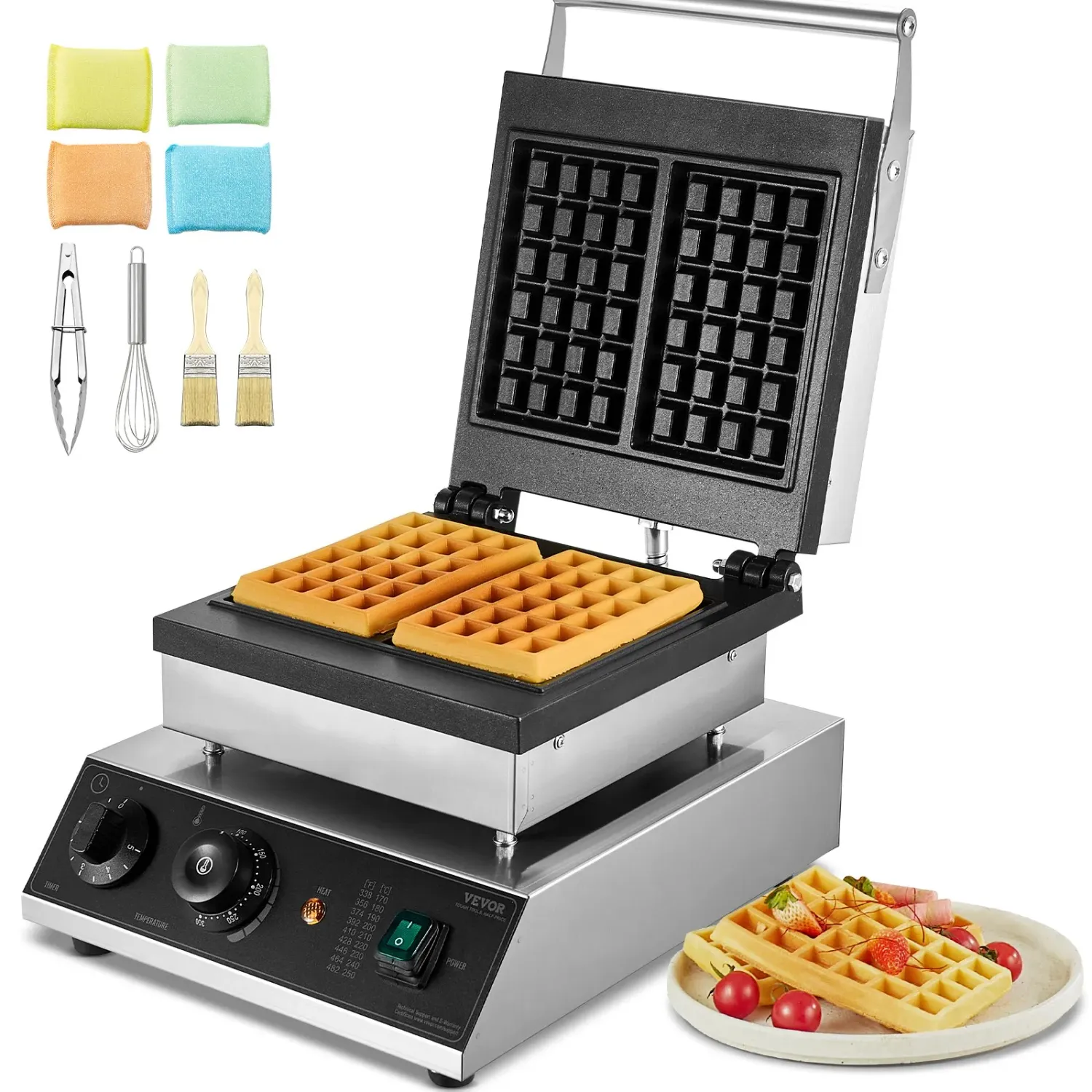 Commercial Bubble Waffle Maker 1400W Stainless Steel Egg Waffle Machine Nonstick Baker