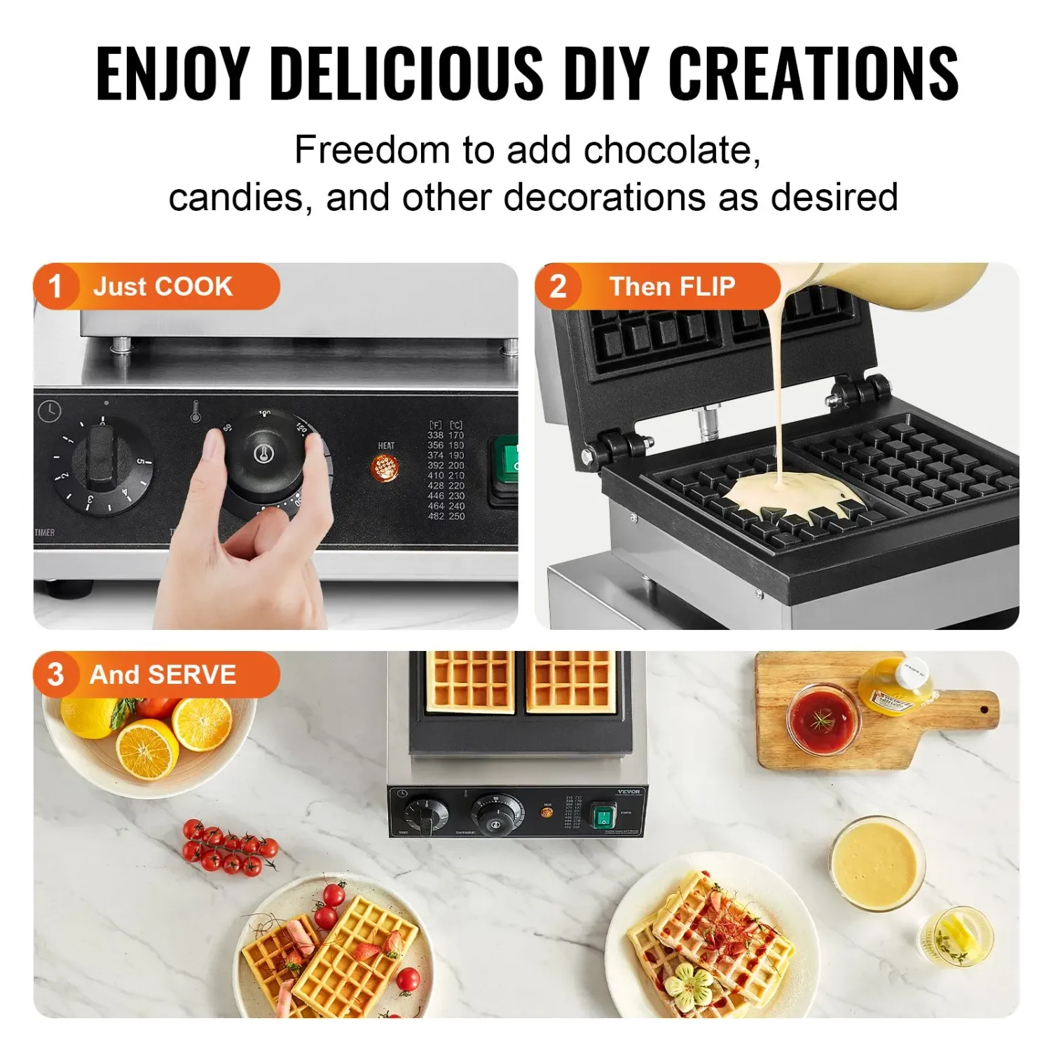 Commercial Bubble Waffle Maker 1400W Stainless Steel Egg Waffle Machine Nonstick Baker