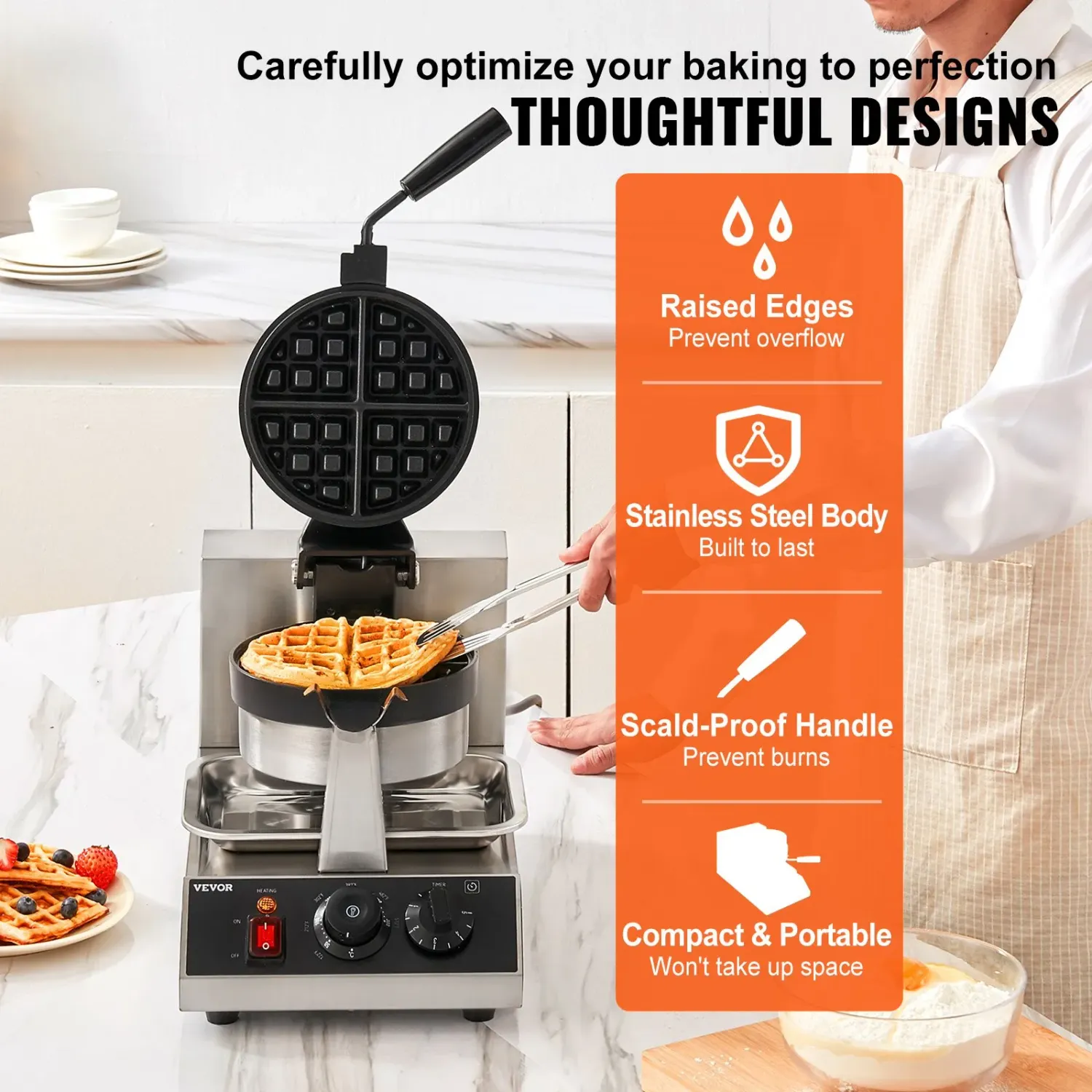 Commercial Bubble Waffle Maker 1400W Stainless Steel Egg Waffle Machine Nonstick Baker