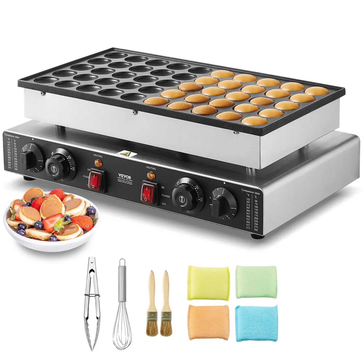 Commercial Bubble Waffle Maker 1400W Stainless Steel Egg Waffle Machine Nonstick Baker