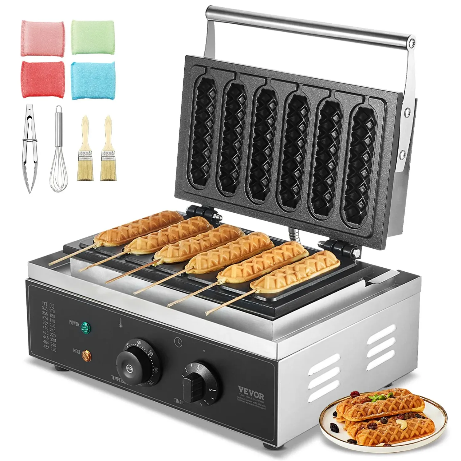 Commercial Bubble Waffle Maker 1400W Stainless Steel Egg Waffle Machine Nonstick Baker