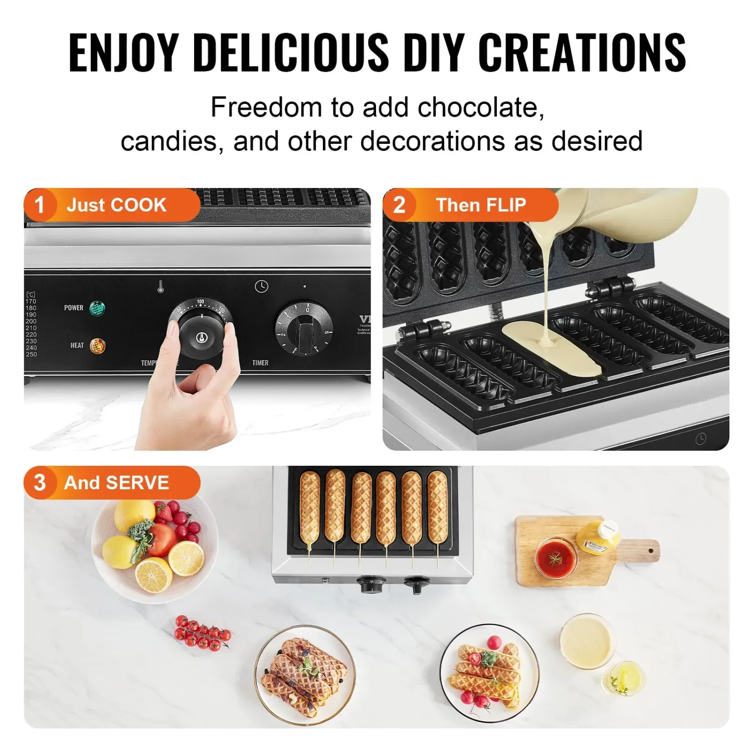 Commercial Bubble Waffle Maker 1400W Stainless Steel Egg Waffle Machine Nonstick Baker