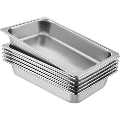6 Pack Steam Table Pans 20.9 x 12.8 x 5.9 Inch Deep Steam Table Pan Full Size 20.5L Deep Food Container Stainless Steel Oven Tray