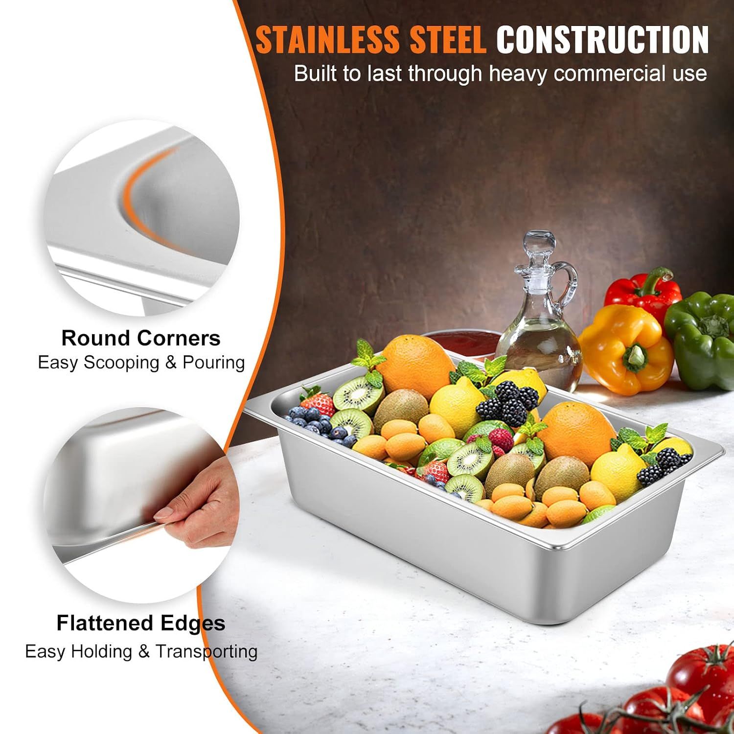 6 Pack Stainless Steel Full Size Hotel Food Pan 6 Inch Steam Table Catering Tray