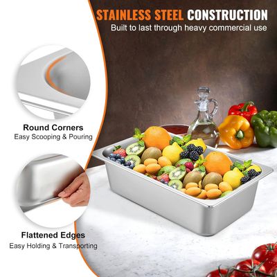 6 Pack Stainless Steel Full Size Hotel Food Pan 6 Inch Steam Table Catering Tray