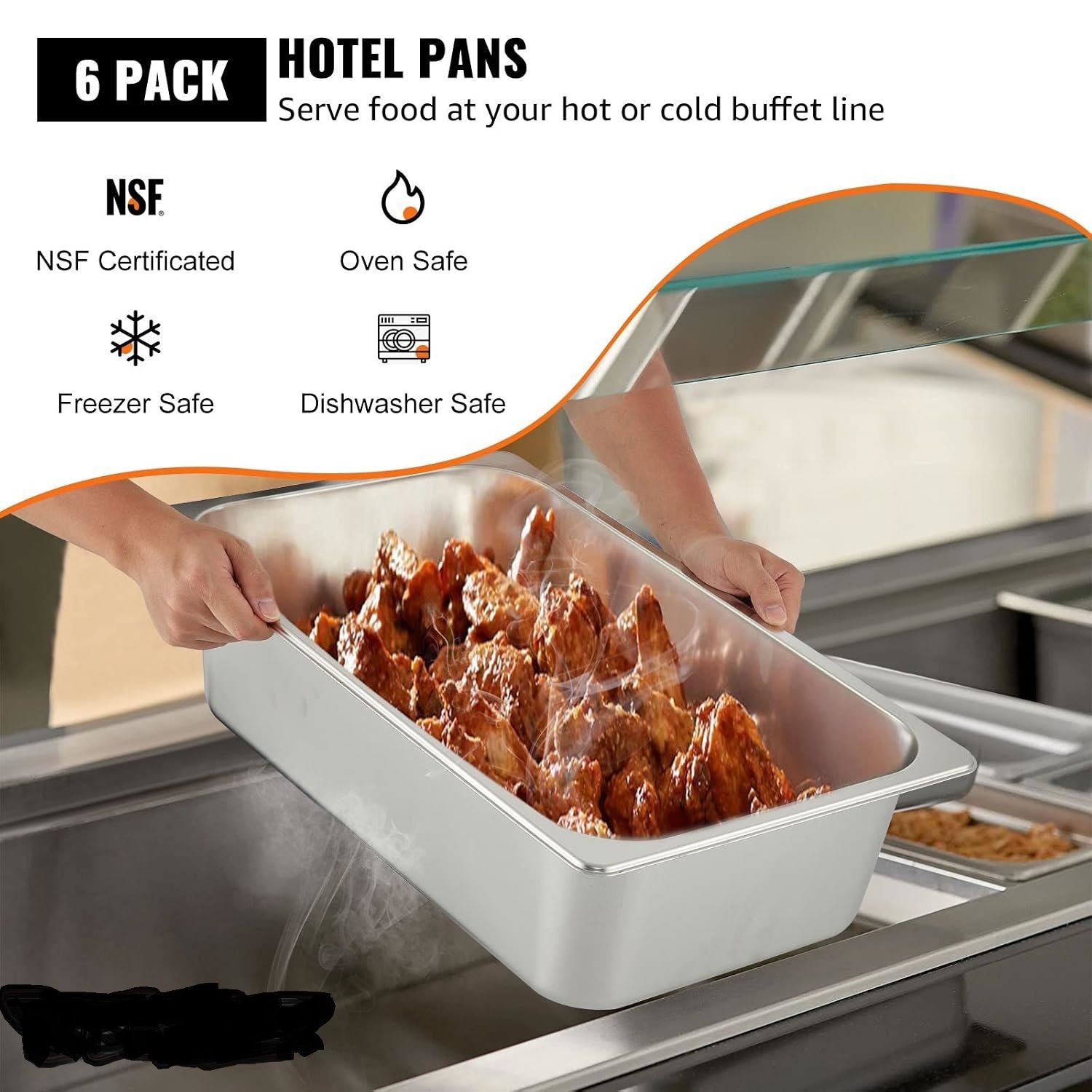 6 Pack Stainless Steel Full Size Hotel Food Pan 6 Inch Steam Table Catering Tray