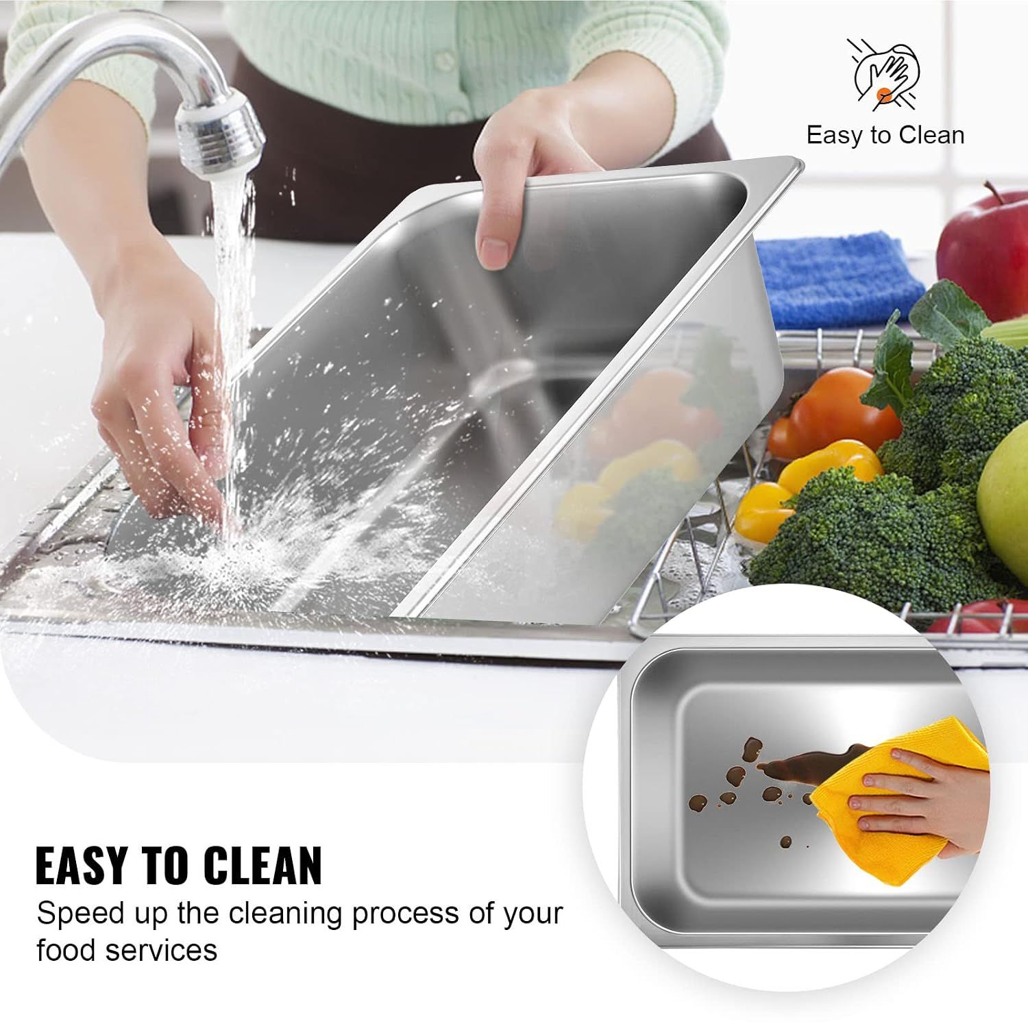 6 Pack Stainless Steel Full Size Hotel Food Pan 6 Inch Steam Table Catering Tray