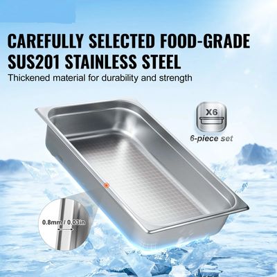 6-Pack Full-Size Stainless Steel Steam Table Pans – 14.7 QT