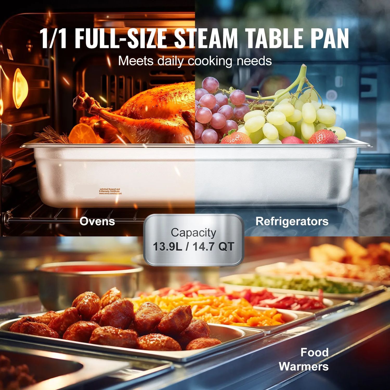 6-Pack Full-Size Stainless Steel Steam Table Pans – 14.7 QT