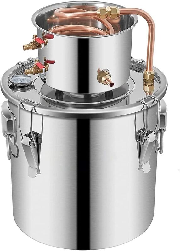 12L/20L/30L/50L 2-Pot DIY Home Brewing Moonshine Alcohol Water Distiller - Stainless Steel Distillation Kit with Thermometer, Silver Coils, and Copper Coils for Spirits, Essential Oils, and Purified