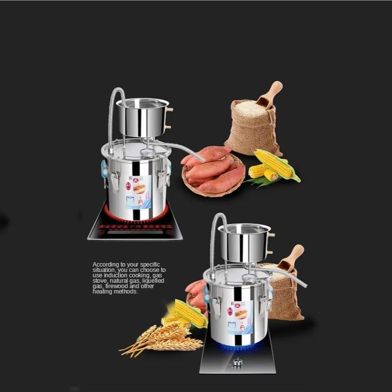 12L/20L/30L/50L 2-Pot DIY Home Brewing Moonshine Alcohol Water Distiller - Stainless Steel Distillation Kit with Thermometer, Silver Coils, and Copper Coils for Spirits, Essential Oils, and Purified