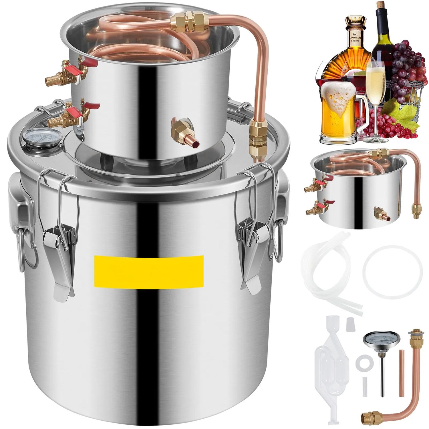Stainless Steel Alcohol Distillation Kit with Copper Condenser – 12L / 50L