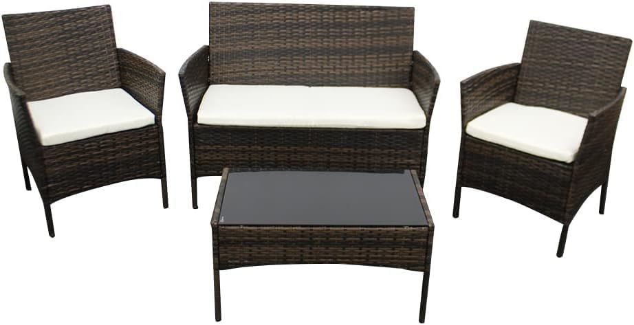 4 Piece Rattan Garden Furniture Set with Sofa Table and Chairs