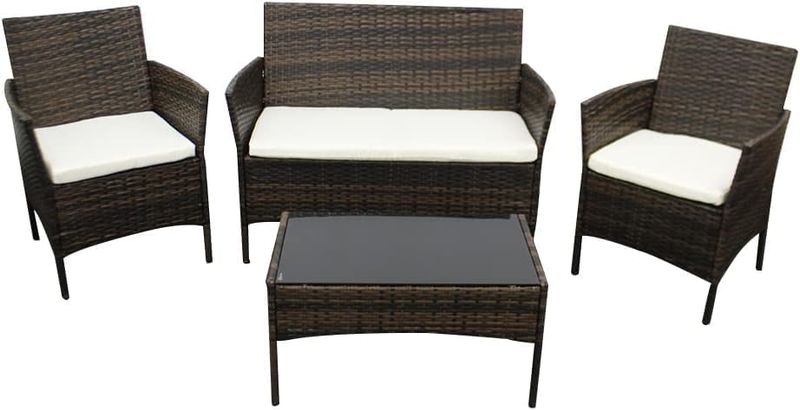 4 Piece Rattan Garden Furniture Set with Sofa Table and Chairs