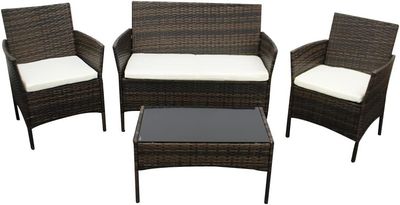4 Piece Rattan Garden Furniture Set with Sofa Table and Chairs