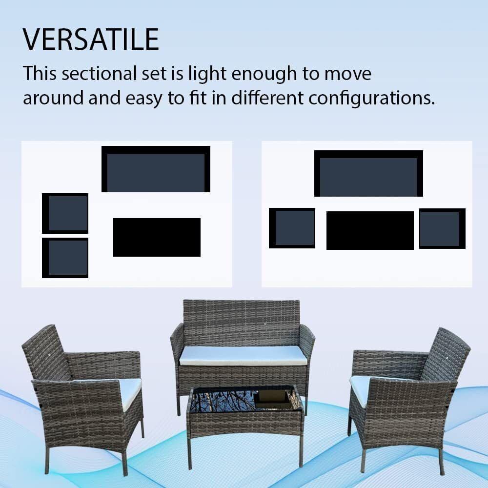 4 Piece Rattan Garden Furniture Set with Sofa Table and Chairs