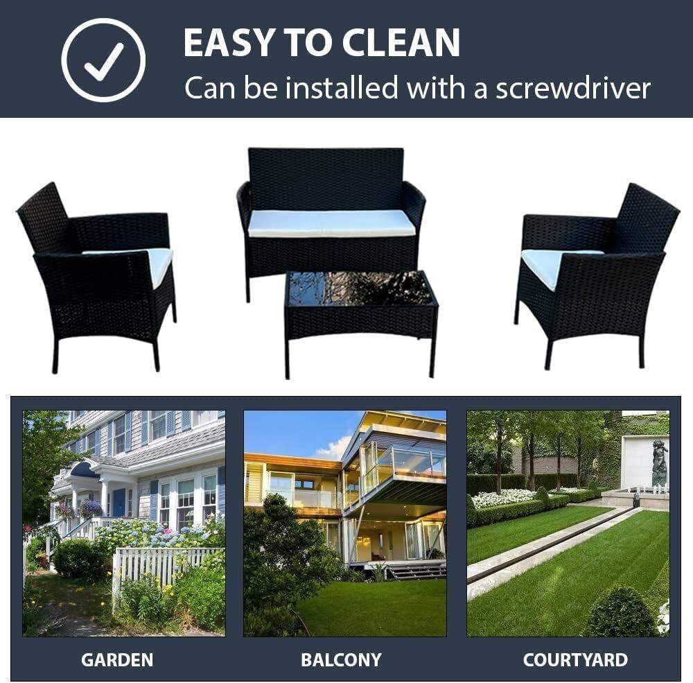 4 Piece Rattan Garden Furniture Set with Sofa Table and Chairs
