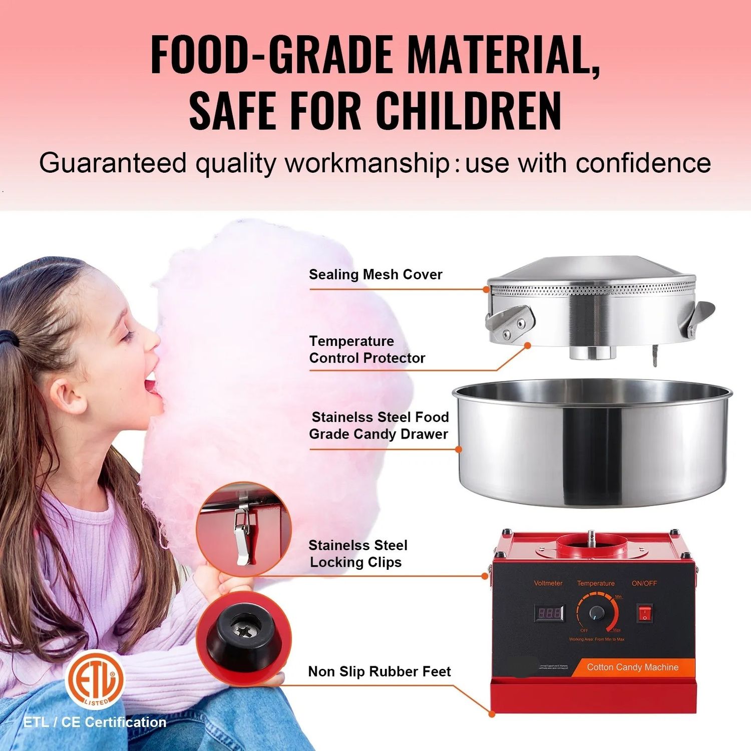 Cotton Candy Machine for Party and Carnival, Commercial Electric Cotton Candy Maker