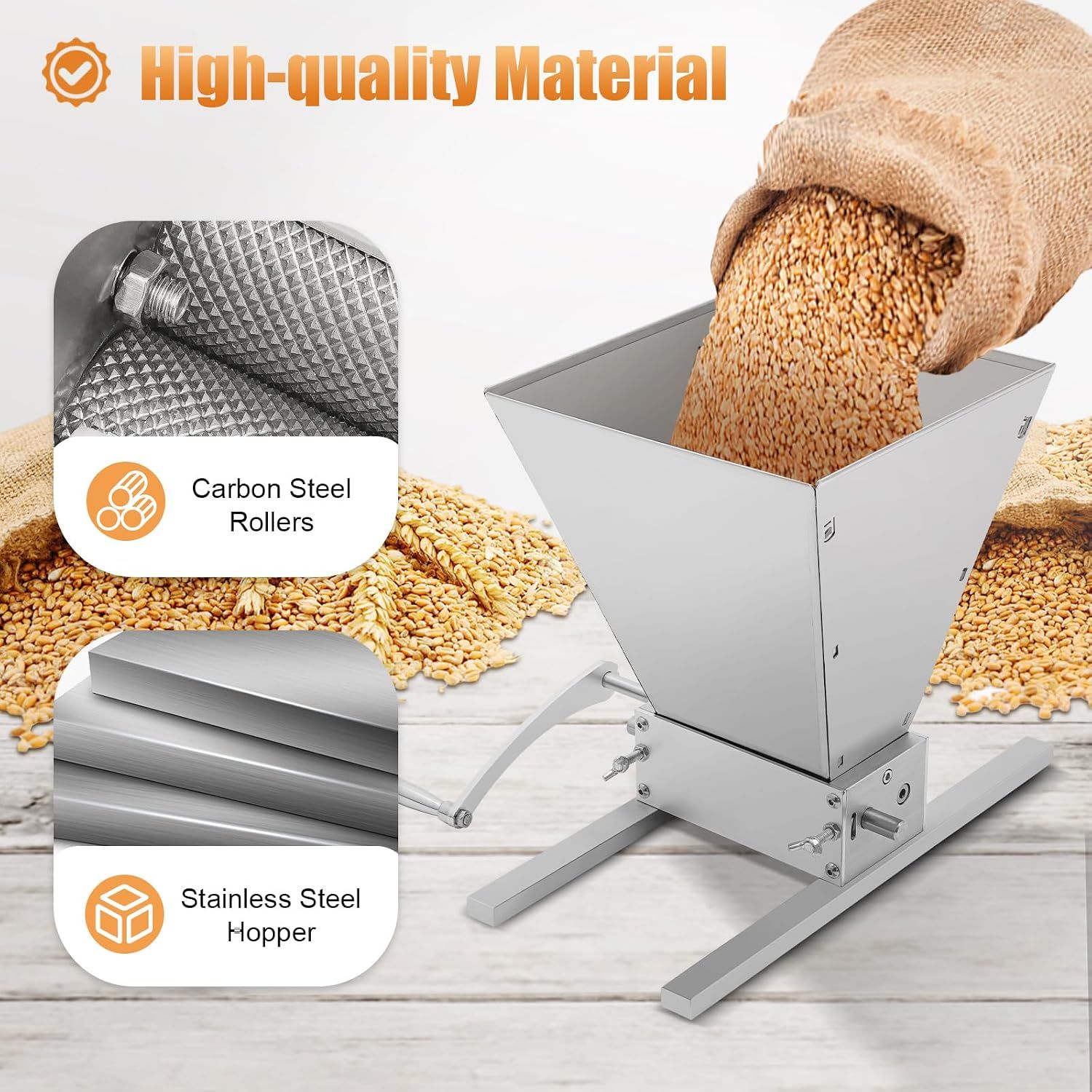 Manual Grain Mill Grinder Adjustable Roller 4L Barley Wheat Crusher